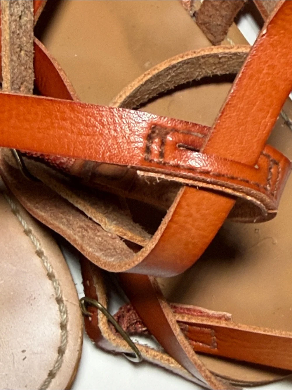 J. Crew brown Cognac Leather Strappy Ankle Sandals flip flops summer shoes